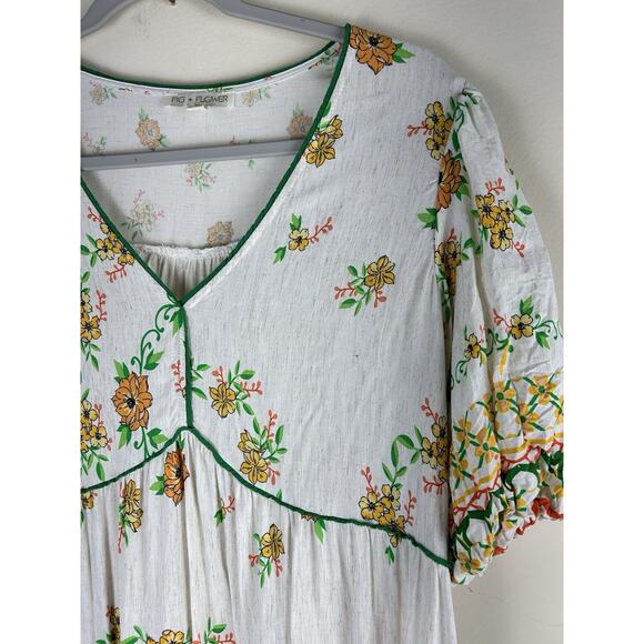 Anthropologie Fig & Flower Medium Linen Blend Midi Dress Floral Cottagecore - Picture 3 of 16
